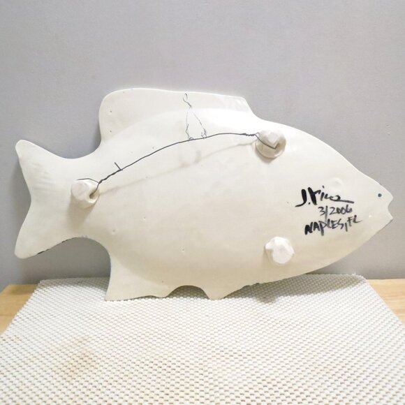 Ceramic Centerpiece Bowl Fish Handmade Signed Wall Plaque Hanging 19" x 10.7" - Picture 5 of 6